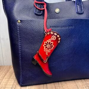 Western Genuine Leather Purse Charm Red Cowboy Boot Keychain NeW FAST SHIP